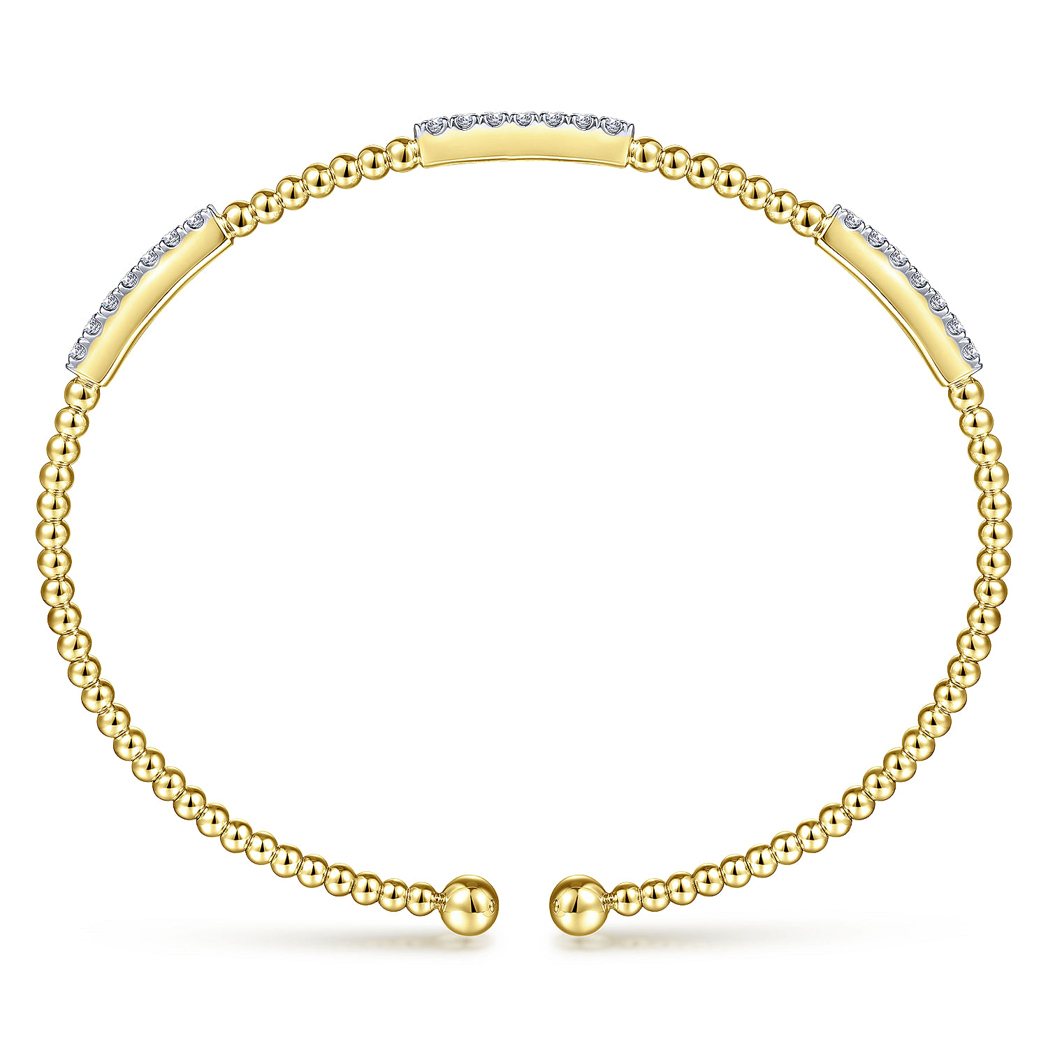 14K Yellow Gold Bujukan Bead Cuff Bracelet with Diamond Pavé Stations