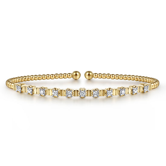 Gabriel - 14K Yellow Gold Bujukan Bead Cuff Bracelet with Diamond Stations