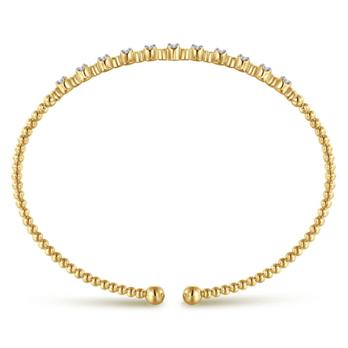 14K Yellow Gold Bujukan Bead Cuff Bracelet with Diamond Stations