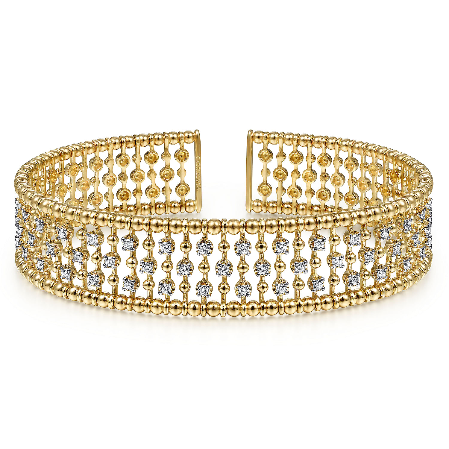 Gabriel - 14K Yellow Gold Bujukan Bead Cuff Bracelet with Diamond Stations