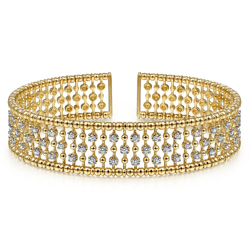 14K Yellow Gold Bujukan Bead Cuff Bracelet with Diamond Stations