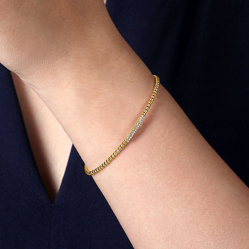 14K Yellow Gold Bujukan Bead Cuff Bracelet with Diamonds