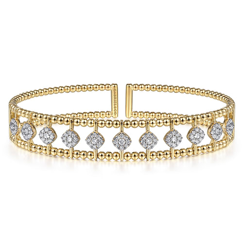 14K Yellow Gold Bujukan Bead Cuff Bracelet with Pavé Diamond Connectors