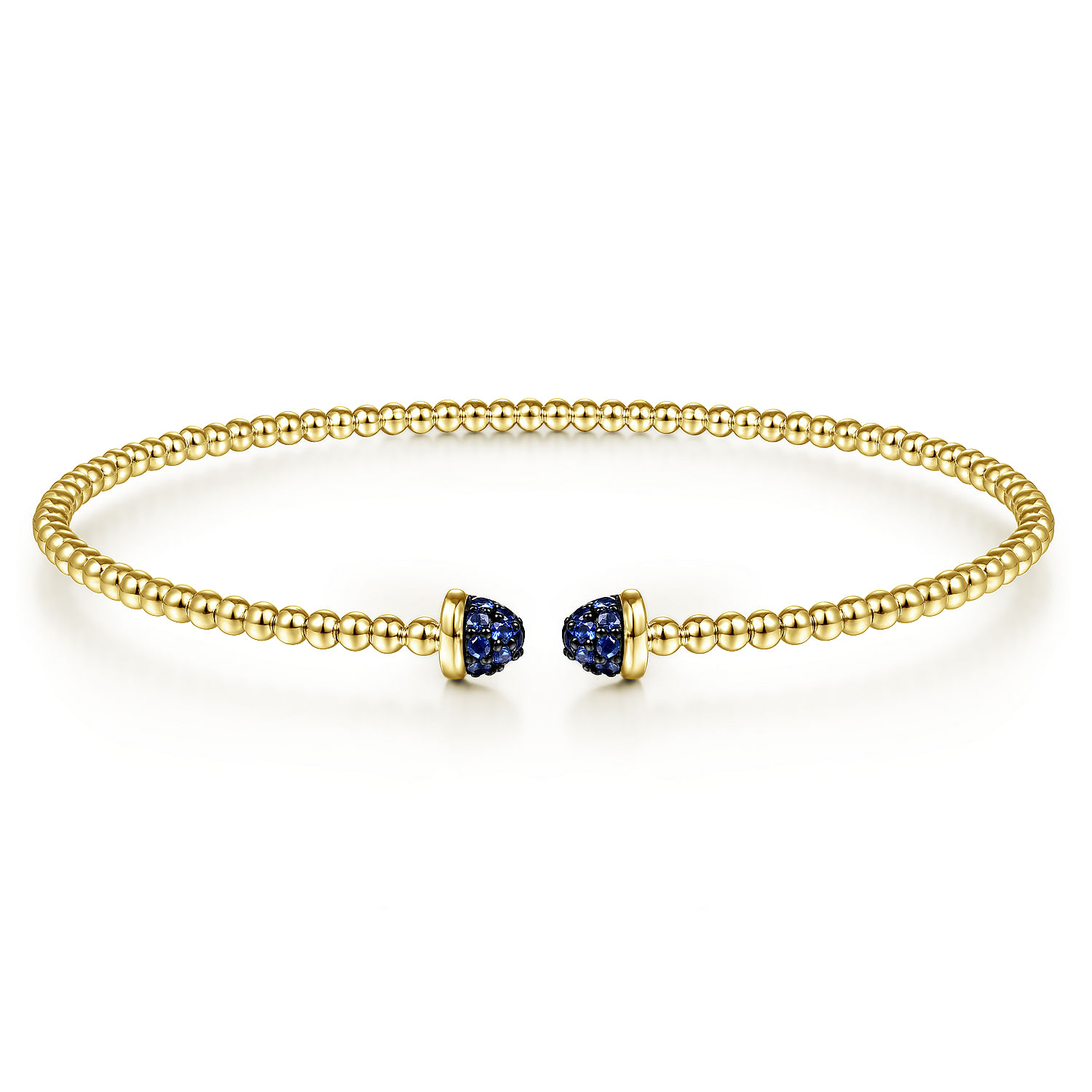 14K Yellow Gold Bujukan Bead Cuff Bracelet with Sapphire Pav¿ª Caps