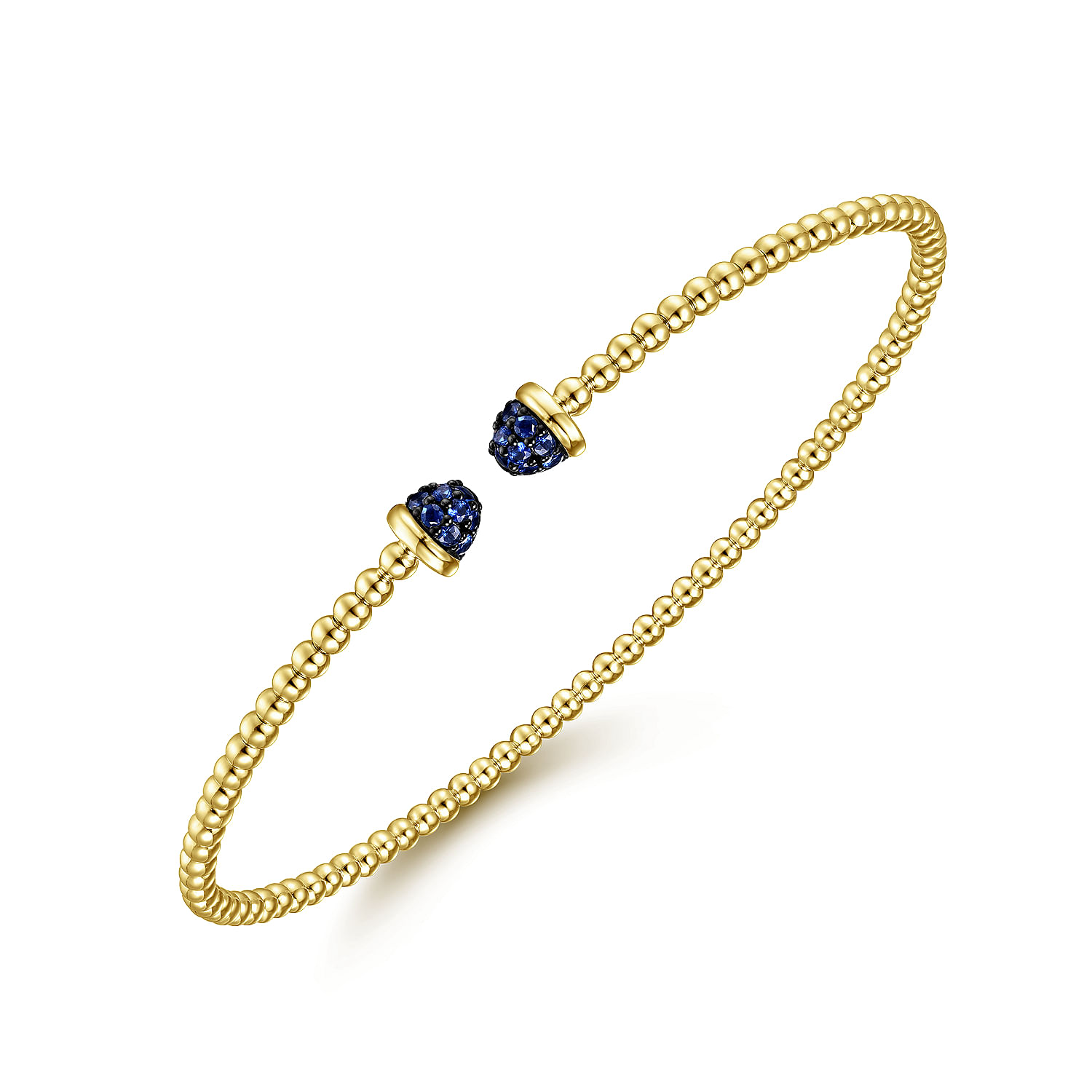 14K Yellow Gold Bujukan Bead Cuff Bracelet with Sapphire Pav¿ª Caps
