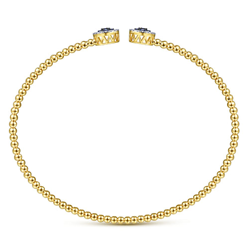 14K Yellow Gold Bujukan Bead Cuff Bracelet with Sapphire and Diamond Halo Caps