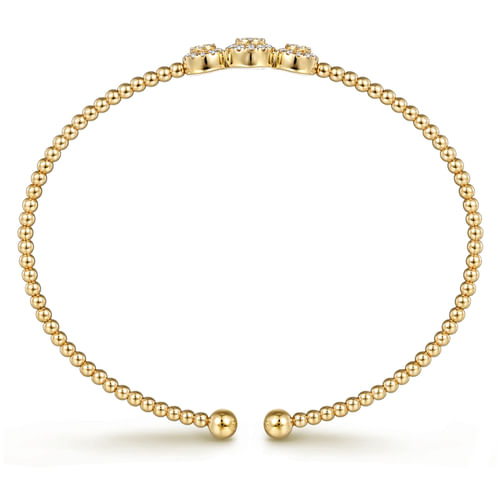 14K Yellow Gold Bujukan Bead Cuff Bracelet with Three Pavé Diamond Stations