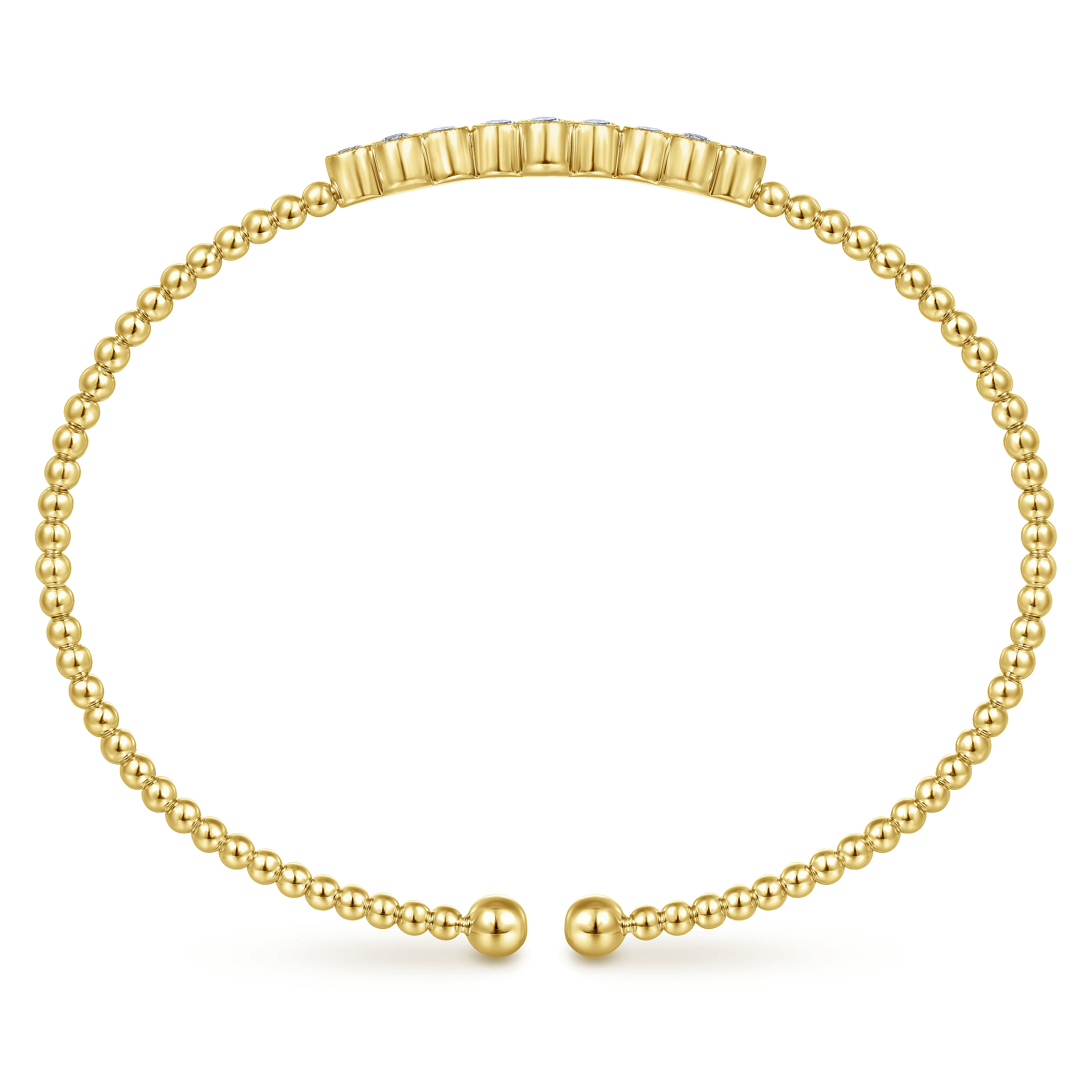 14K Yellow Gold Bujukan Bead Cuff Bracelet with Three Quatrefoil Diamond Stations