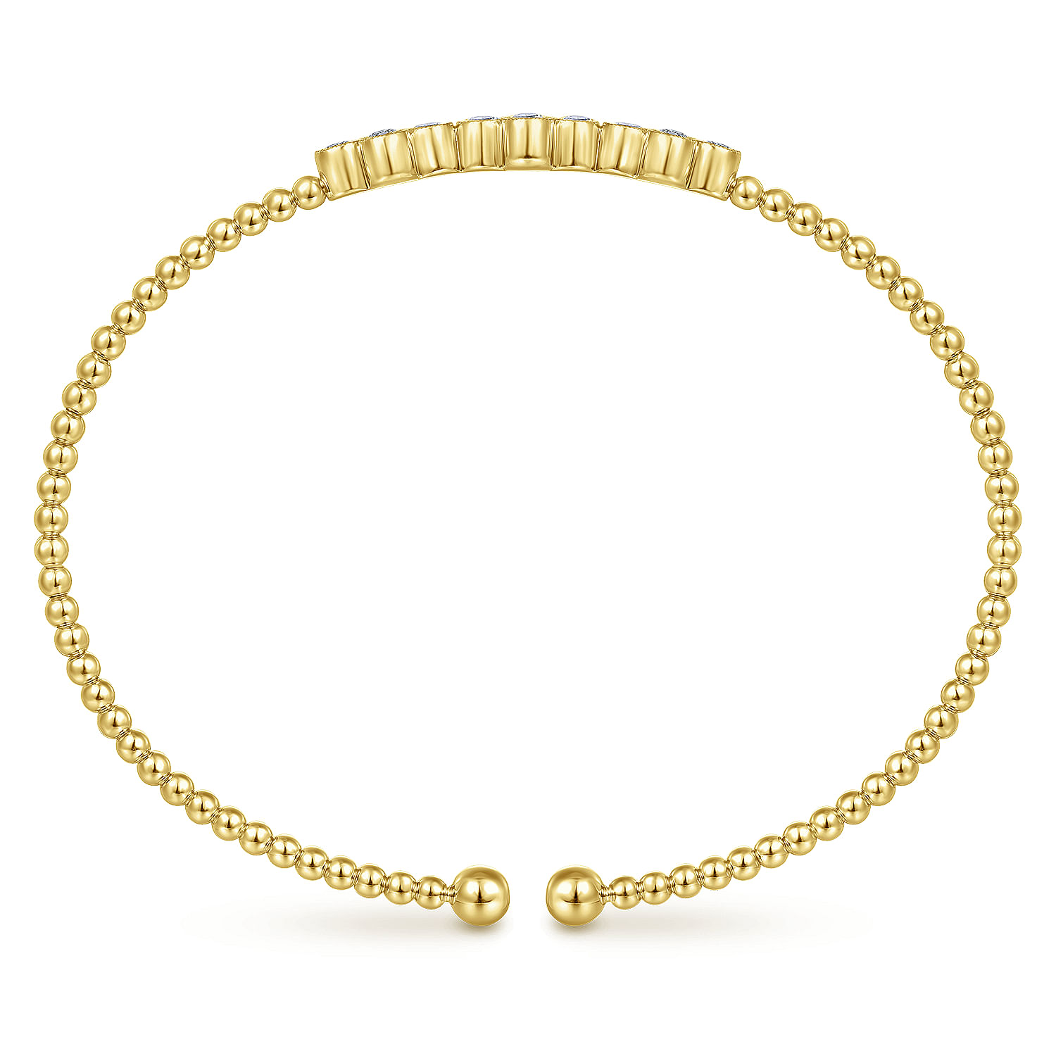 14K Yellow Gold Bujukan Bead Cuff Bracelet with Three Quatrefoil Diamond Stations