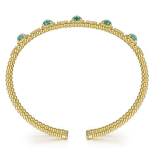 14K Yellow Gold Bujukan Bead Diamond and Blue Topaz Cuff Bracelet 