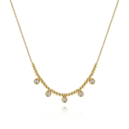 14K Yellow Gold Bujukan Bead Necklace with Diamond Drops