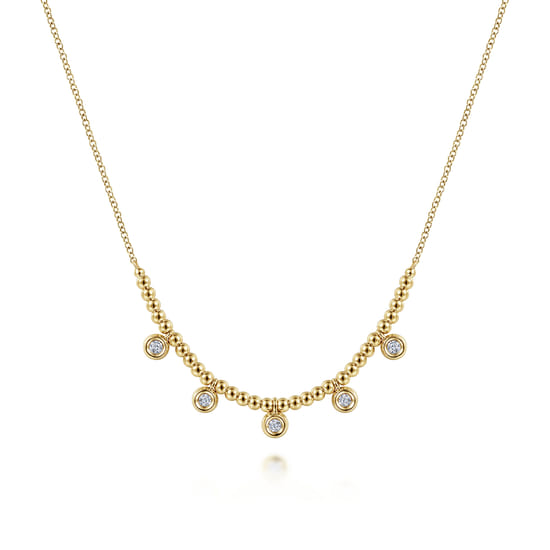 14K Yellow Gold Bujukan Bead Necklace with Diamond Drops