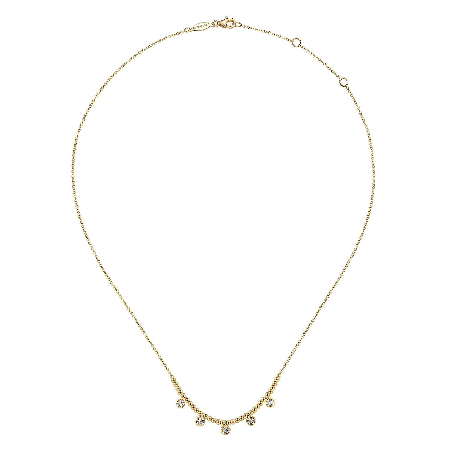 14K Yellow Gold Bujukan Bead Necklace with Diamond Drops