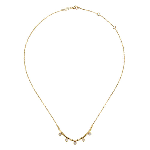 14K Yellow Gold Bujukan Bead Necklace with Diamond Drops