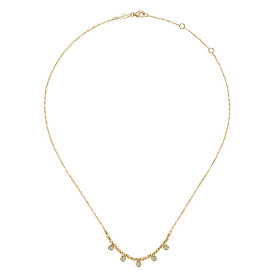 14K Yellow Gold Bujukan Bead Necklace with Diamond Drops angle 2