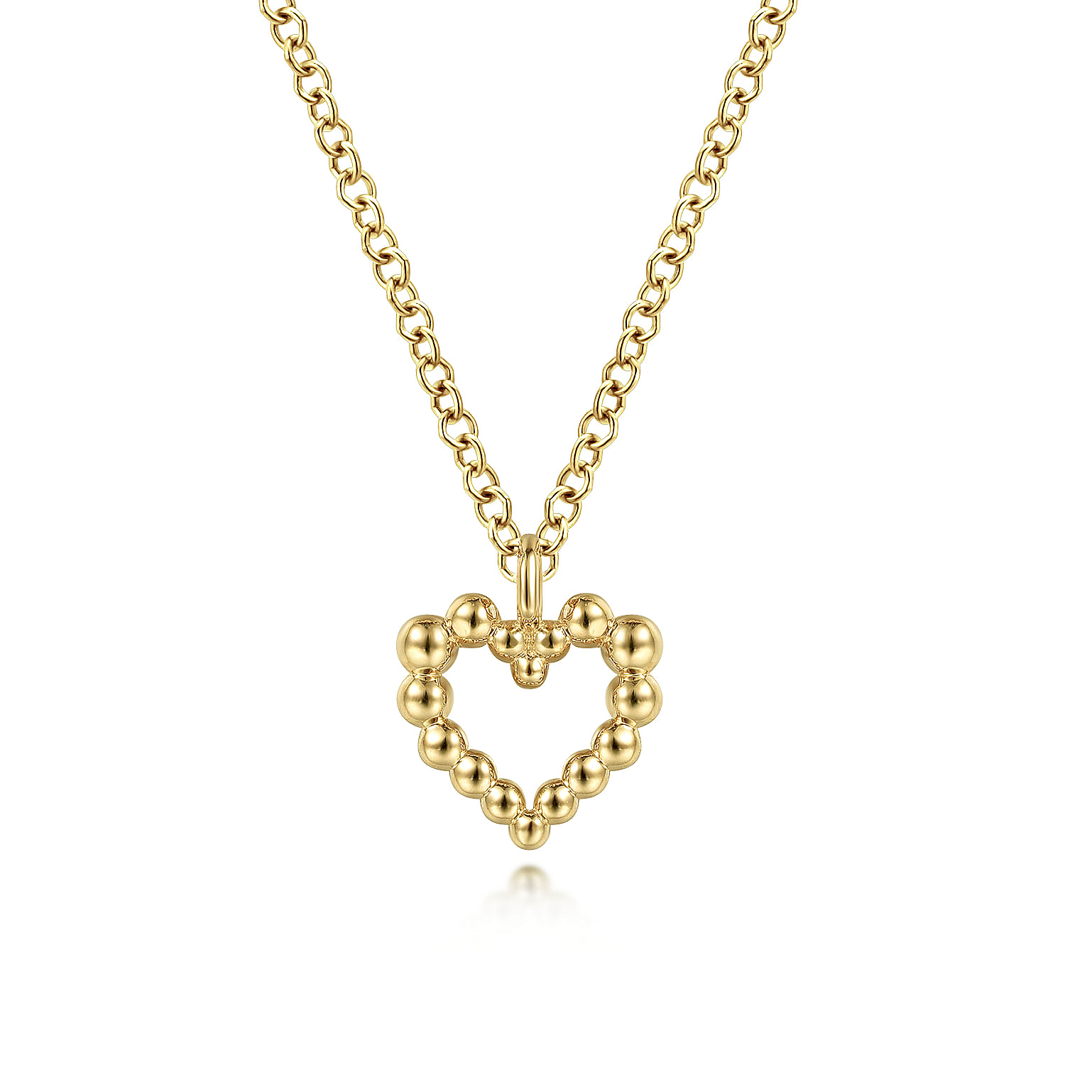 14K Yellow Gold Bujukan Bead Open Heart Pendant Necklace