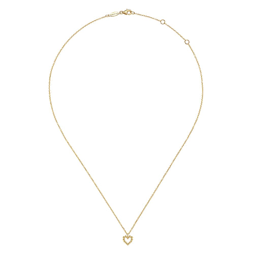 14K Yellow Gold Bujukan Bead Open Heart Pendant Necklace