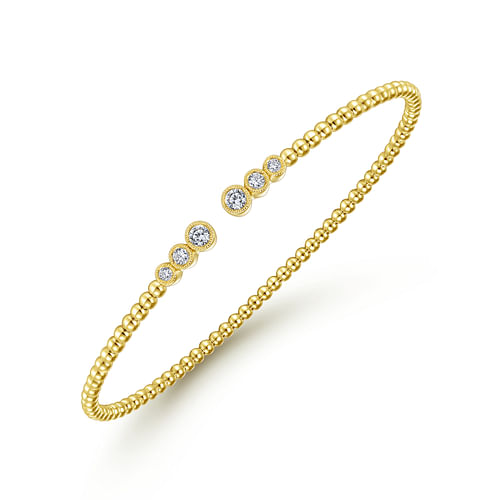 14K Yellow Gold Bujukan Bead Split Cuff Bracelet with Bezel Set Diamonds