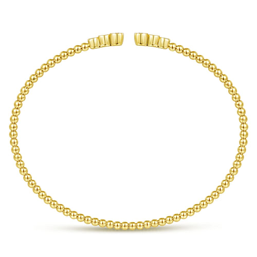 14K Yellow Gold Bujukan Bead Split Cuff Bracelet with Bezel Set Diamonds