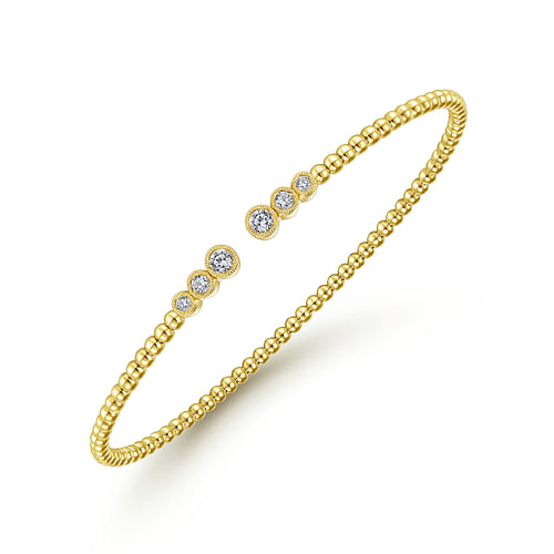 14K Yellow Gold Bujukan Bead Split Cuff Bracelet with Bezel Set Diamonds