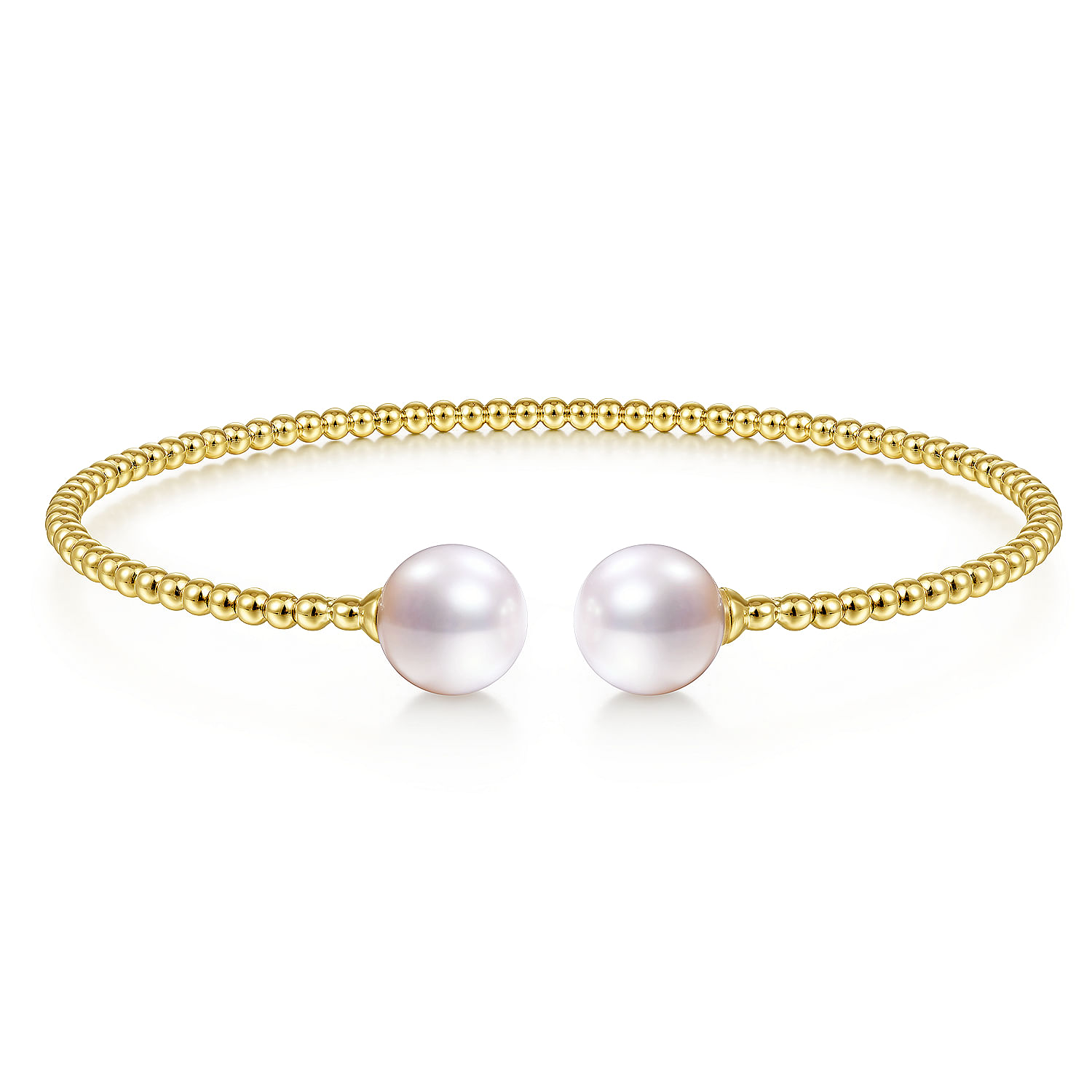 14K Yellow Gold Bujukan Bead Split Cuff Bracelet with Cultured Pearls