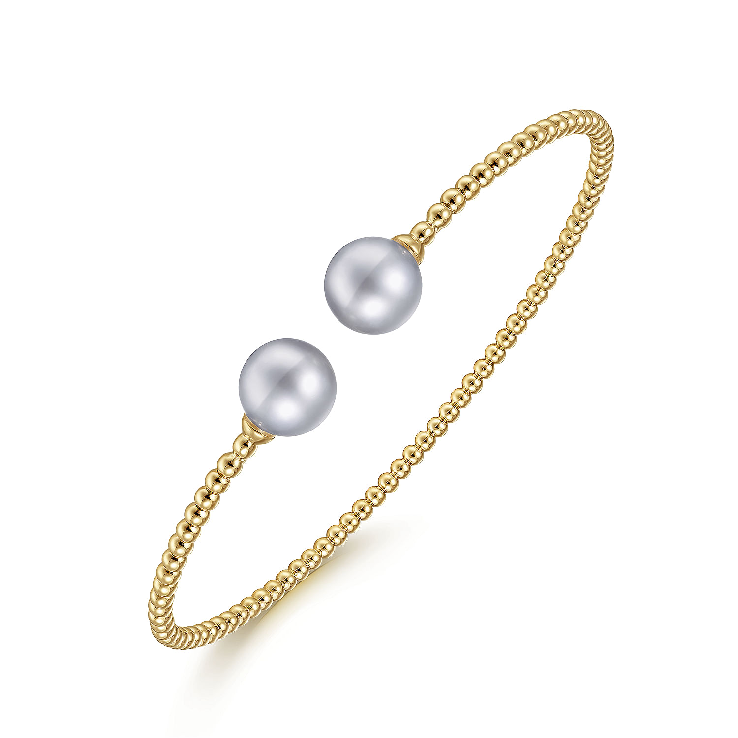14K Yellow Gold Bujukan Bead Split Cuff Bracelet with Grey Pearls