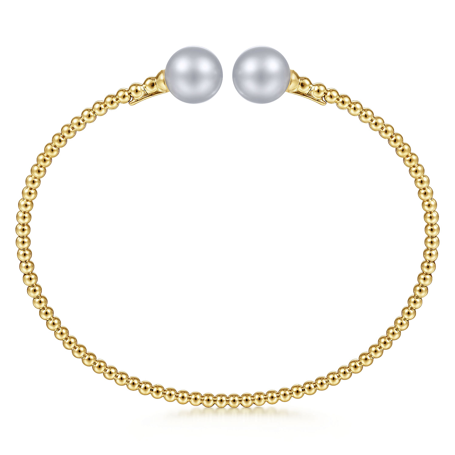 14K Yellow Gold Bujukan Bead Split Cuff Bracelet with Grey Pearls