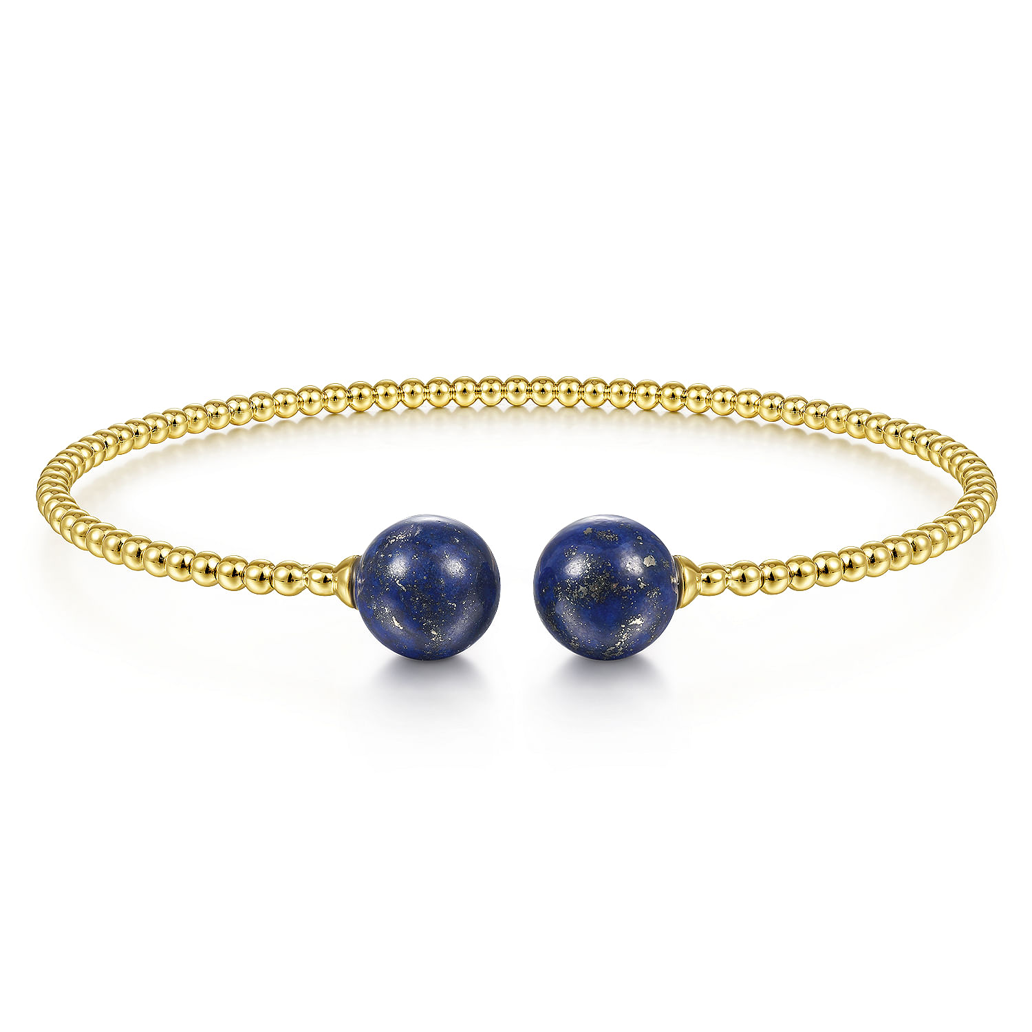 14K Yellow Gold Bujukan Bead Split Cuff Bracelet with Lapis Beads