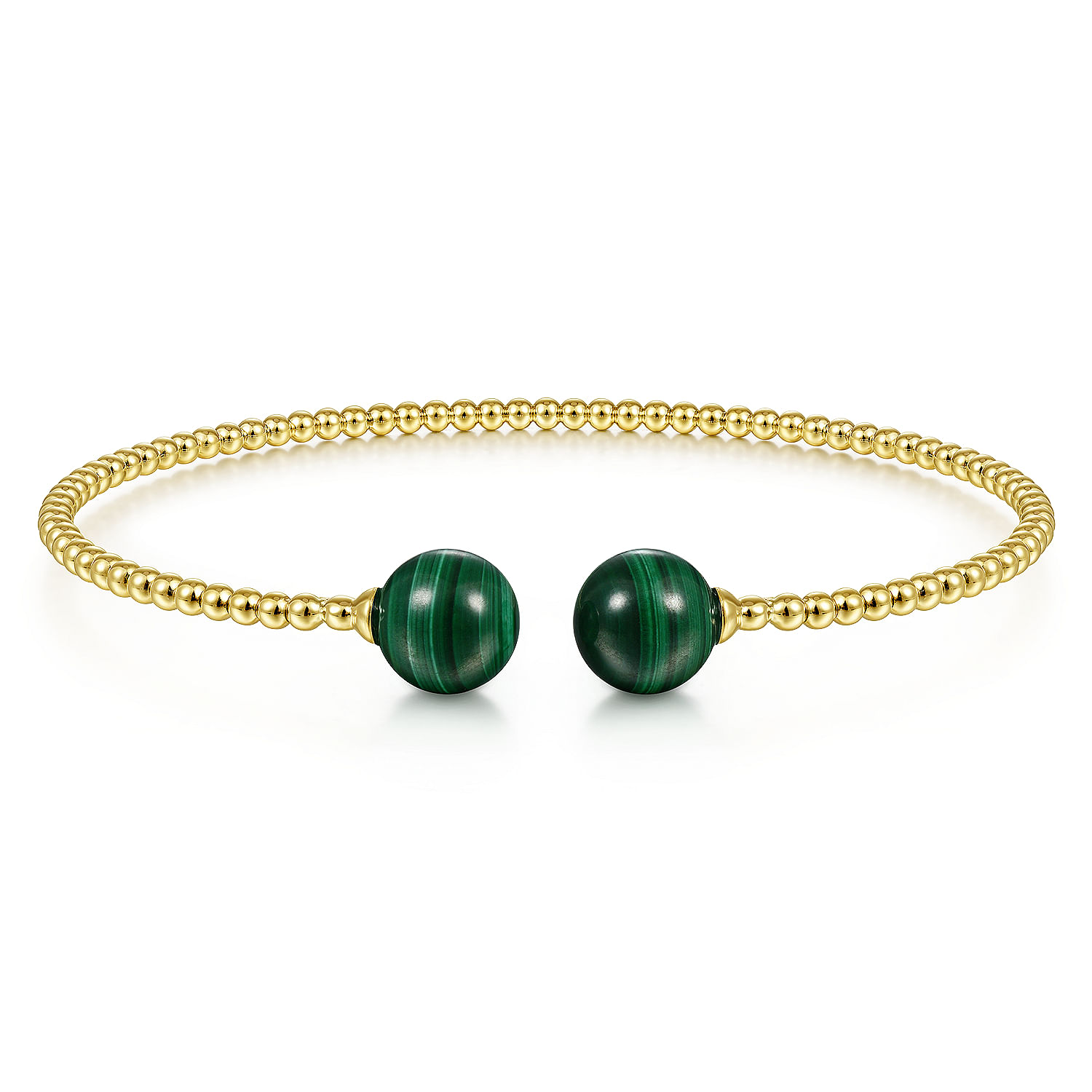 14K Yellow Gold Bujukan Bead Split Cuff Bracelet with Malachite Beads