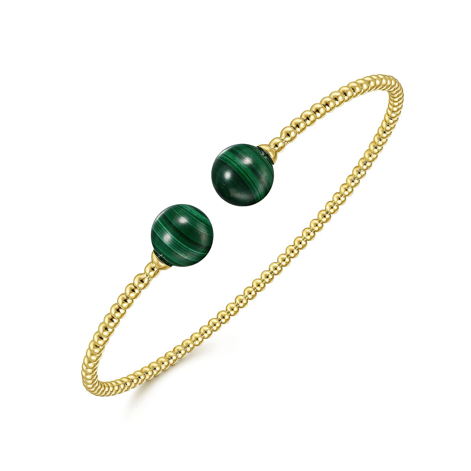 14K Yellow Gold Bujukan Bead Split Cuff Bracelet with Malachite Beads