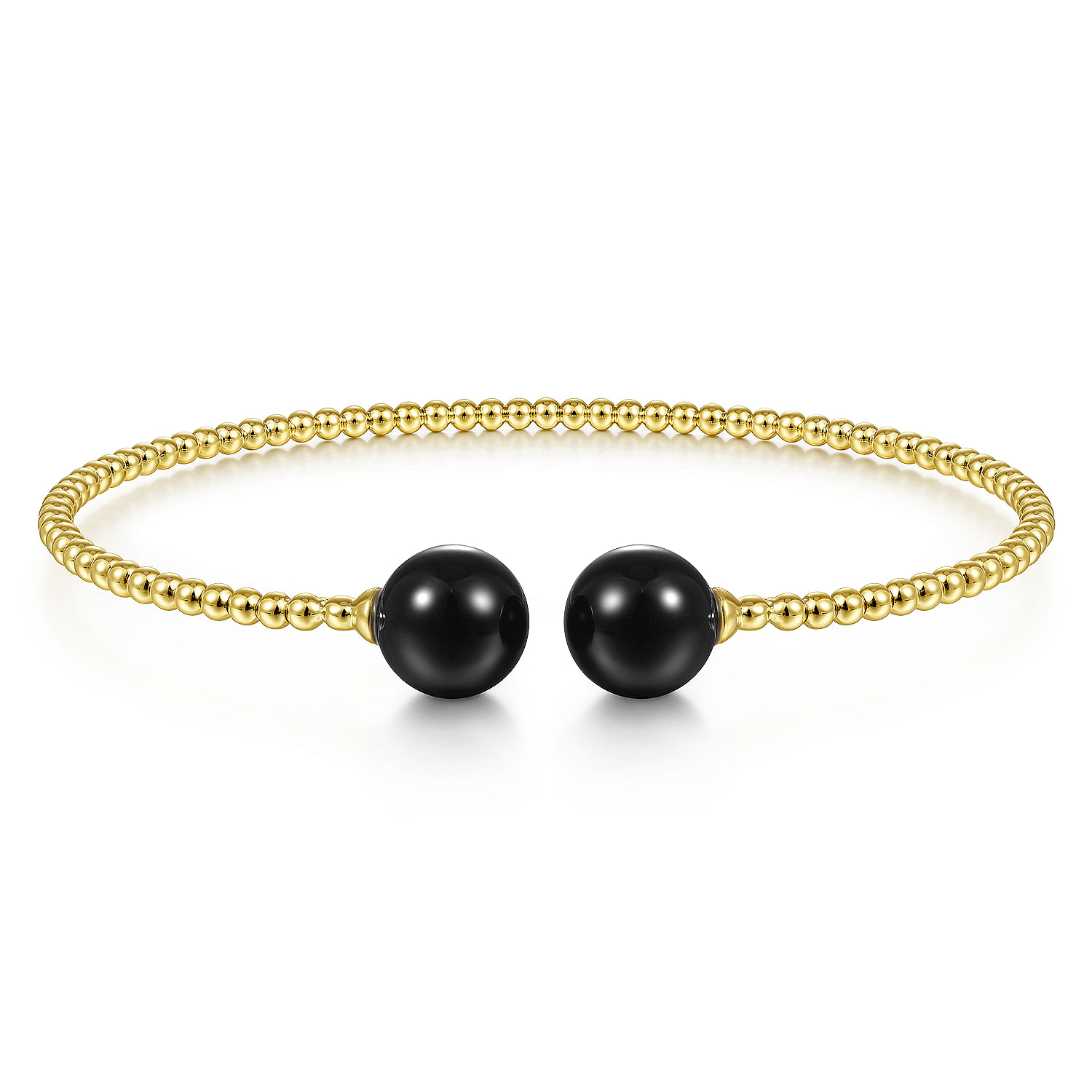14K Yellow Gold Bujukan Bead Split Cuff Bracelet with Onyx Beads