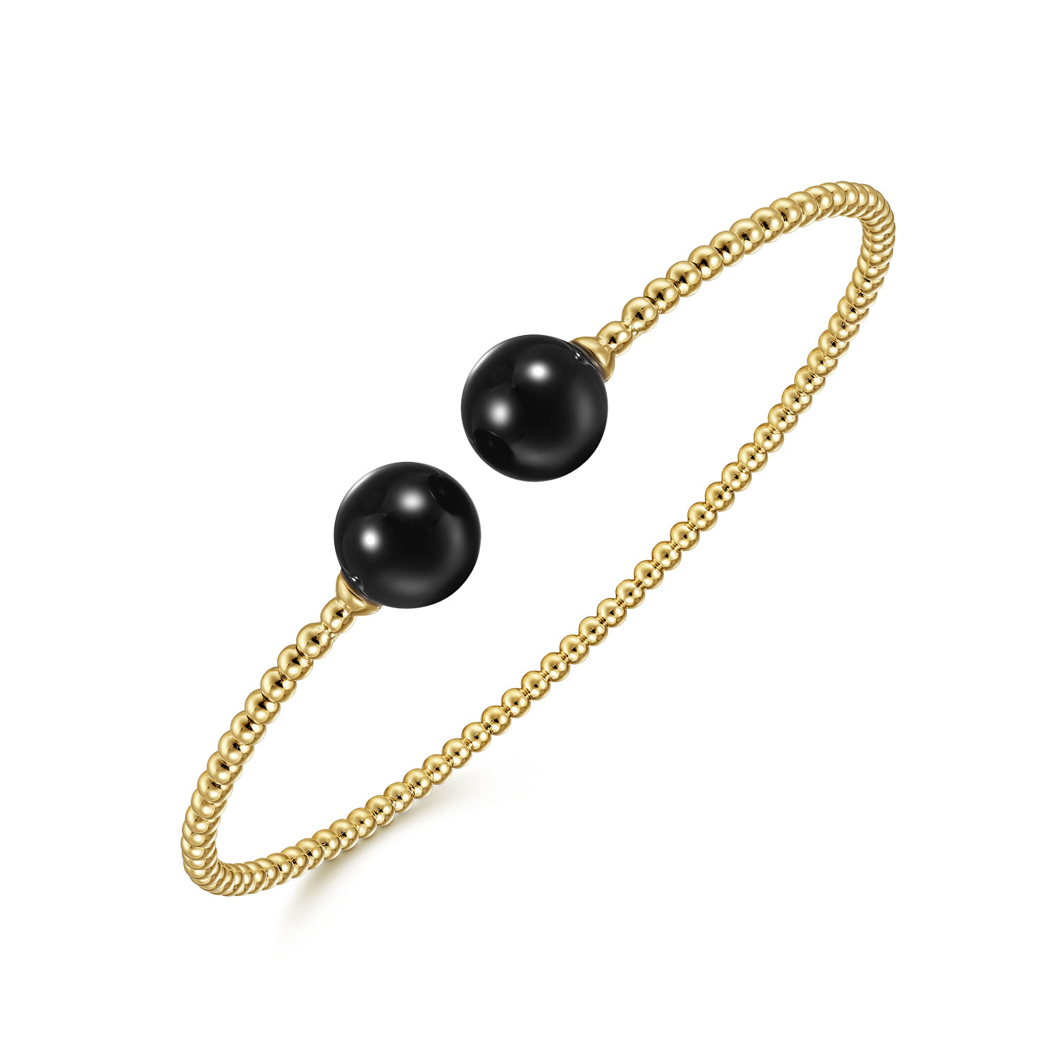14K Yellow Gold Bujukan Bead Split Cuff Bracelet with Onyx Beads