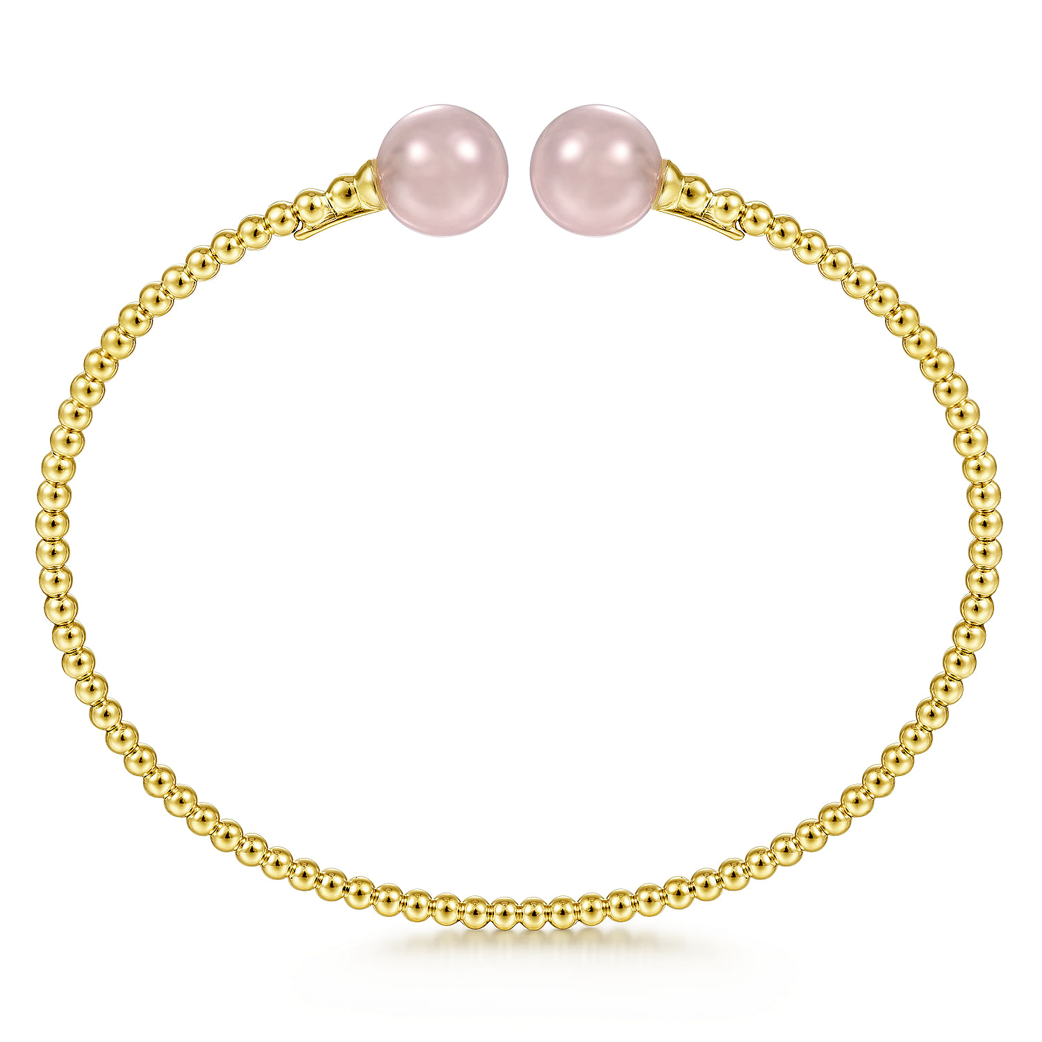 14K Yellow Gold Bujukan Bead Split Cuff Bracelet with Pink Quartz Beads