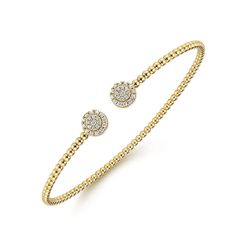 14K Yellow Gold Bujukan Bead Split Cuff Bracelet with Round Pavé Diamond Discs