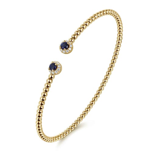 14K Yellow Gold Bujukan Bead Split Cuff Bracelet with Sapphire and Diamond