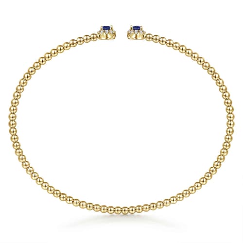 14K Yellow Gold Bujukan Bead Split Cuff Bracelet with Sapphire and Diamond