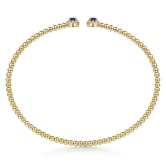 14K Yellow Gold Bujukan Bead Split Cuff Bracelet with Sapphire and Diamond angle 3