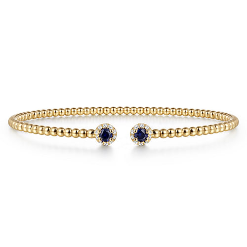 14K Yellow Gold Bujukan Bead Split Cuff Bracelet with Sapphire and Diamond