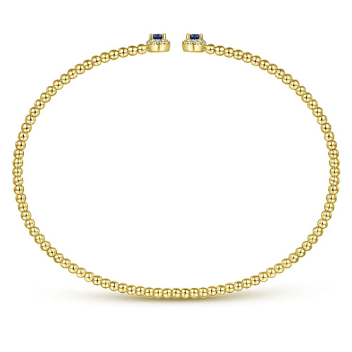 14K Yellow Gold Bujukan Bead Split Cuff Bracelet with Sapphire and Diamond