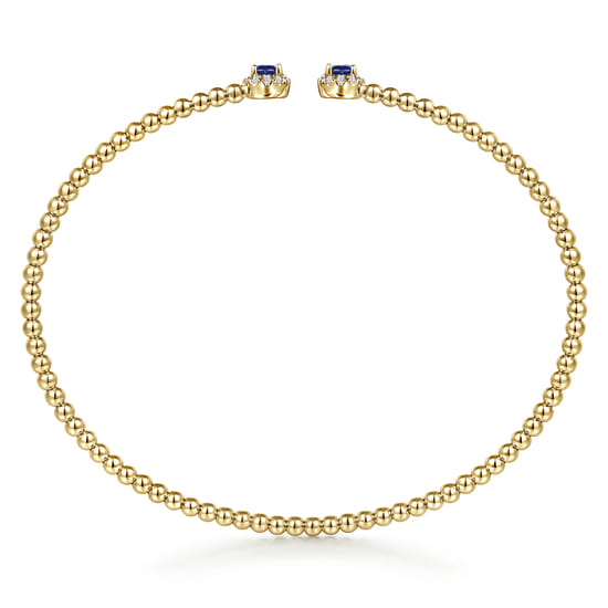 14K Yellow Gold Bujukan Bead Split Cuff Bracelet with Sapphire and Diamond angle 3