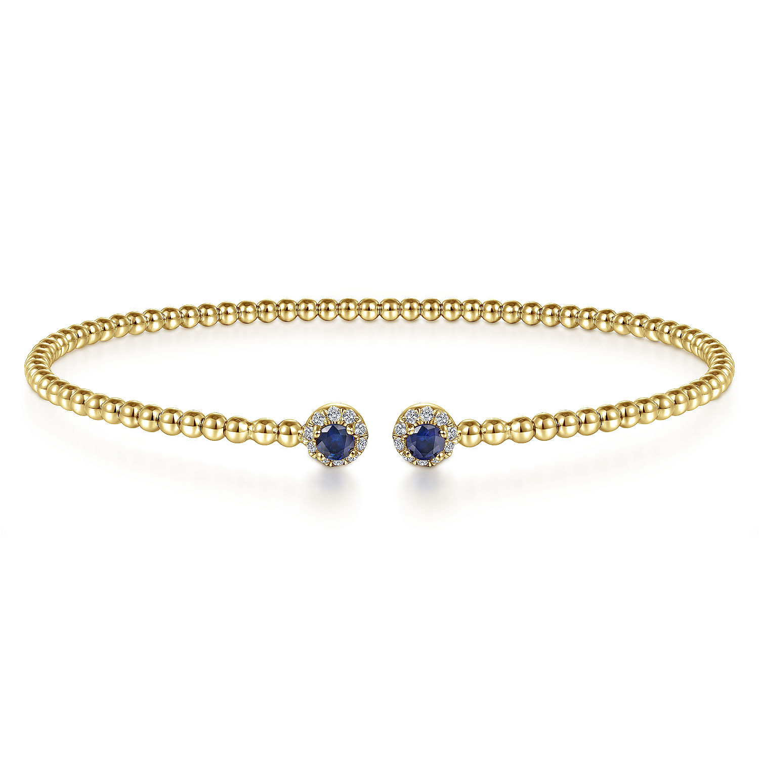 14K Yellow Gold Bujukan Bead Split Cuff Bracelet with Sapphire and Diamond