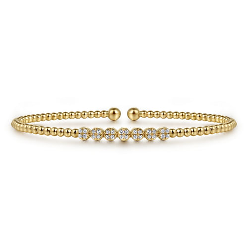 14K Yellow Gold Bujukan Bead and Cluster Diamond Bangle