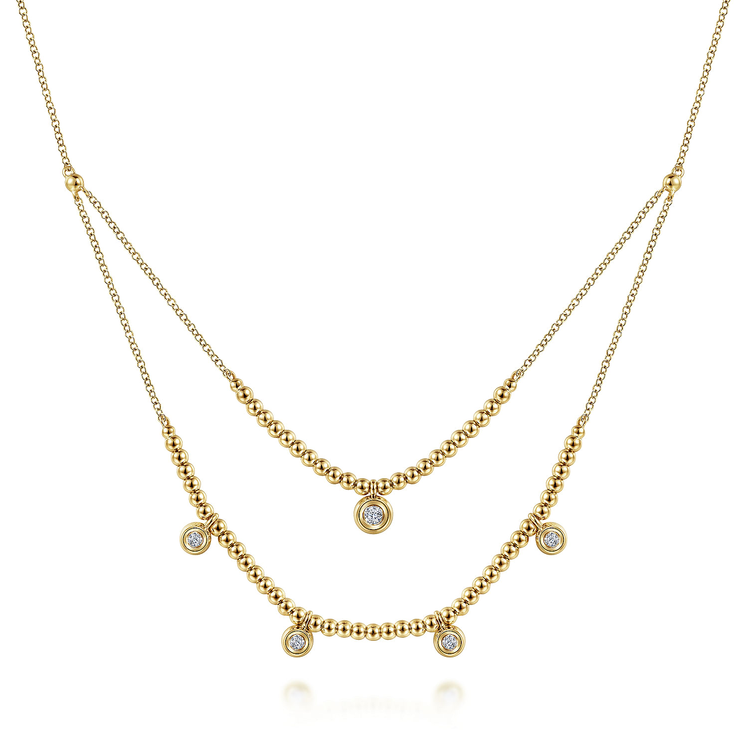 14K Yellow Gold Bujukan Bead and Diamond Two-Row Necklace