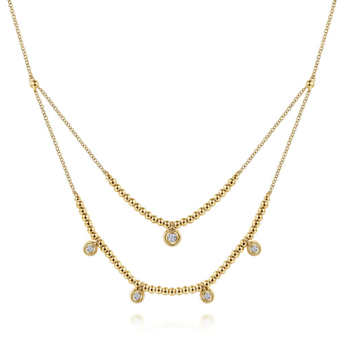 14K Yellow Gold Bujukan Bead and Diamond Two-Row Necklace