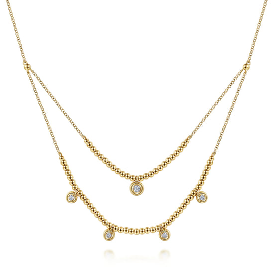 14K Yellow Gold Bujukan Bead and Diamond Two-Row Necklace