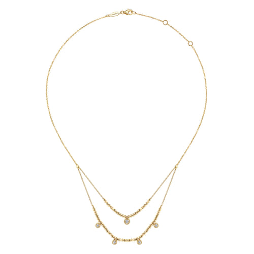 14K Yellow Gold Bujukan Bead and Diamond Two-Row Necklace