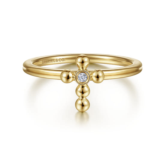 Gabriel - 14K Yellow Gold Bujukan Beaded Diamond Cross Ring