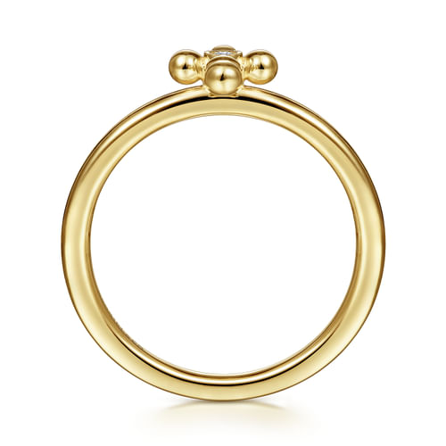 14K Yellow Gold Bujukan Beaded Diamond Cross Ring