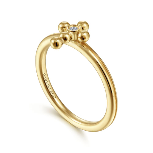 14K Yellow Gold Bujukan Beaded Diamond Cross Ring