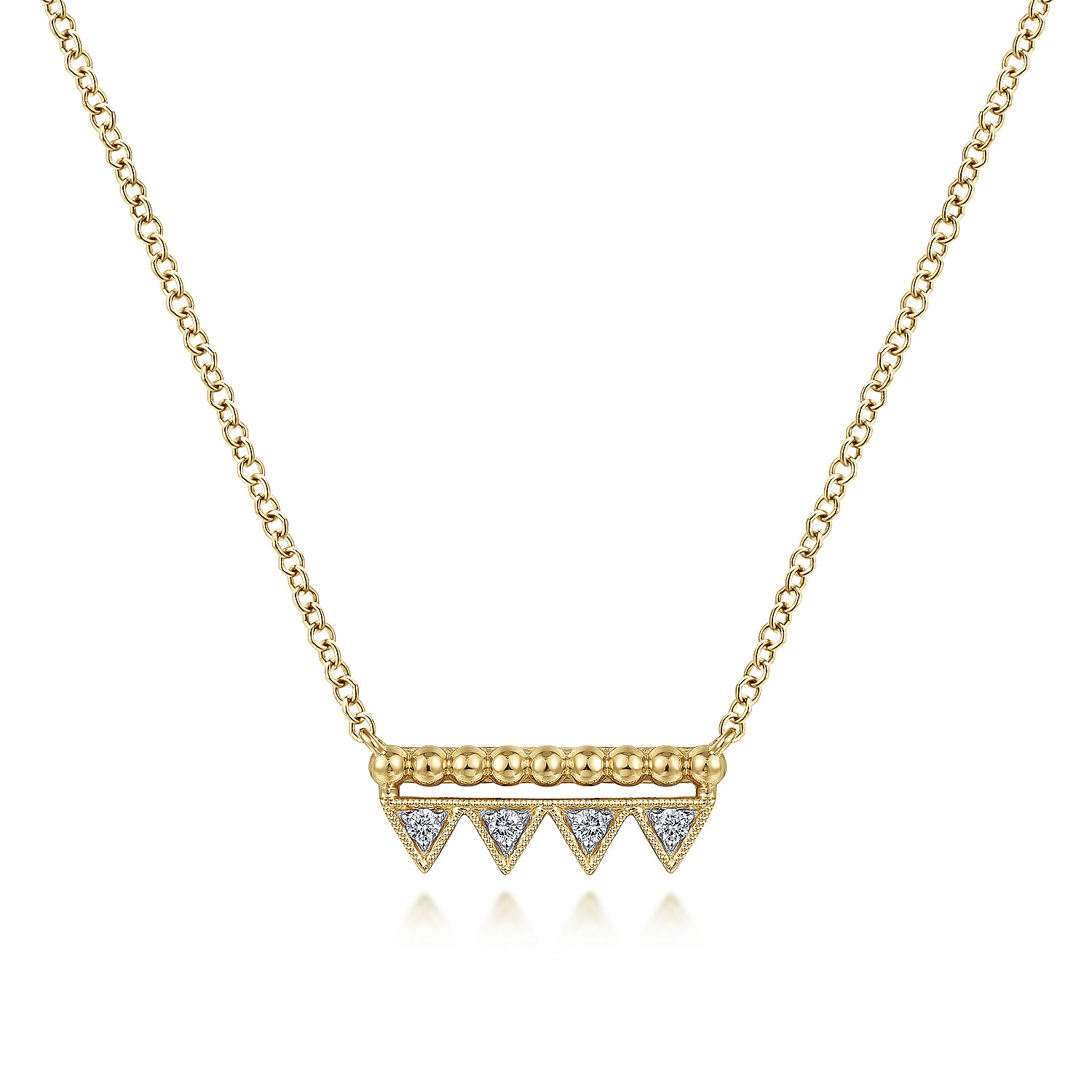 Gabriel - 14K Yellow Gold Bujukan Beaded Diamond Triangle Bar Necklace